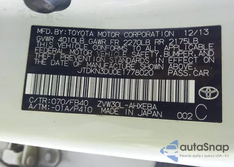 2014 Toyota Prius Two from USA, damaged, VIN JTDKN3DU0E1778020